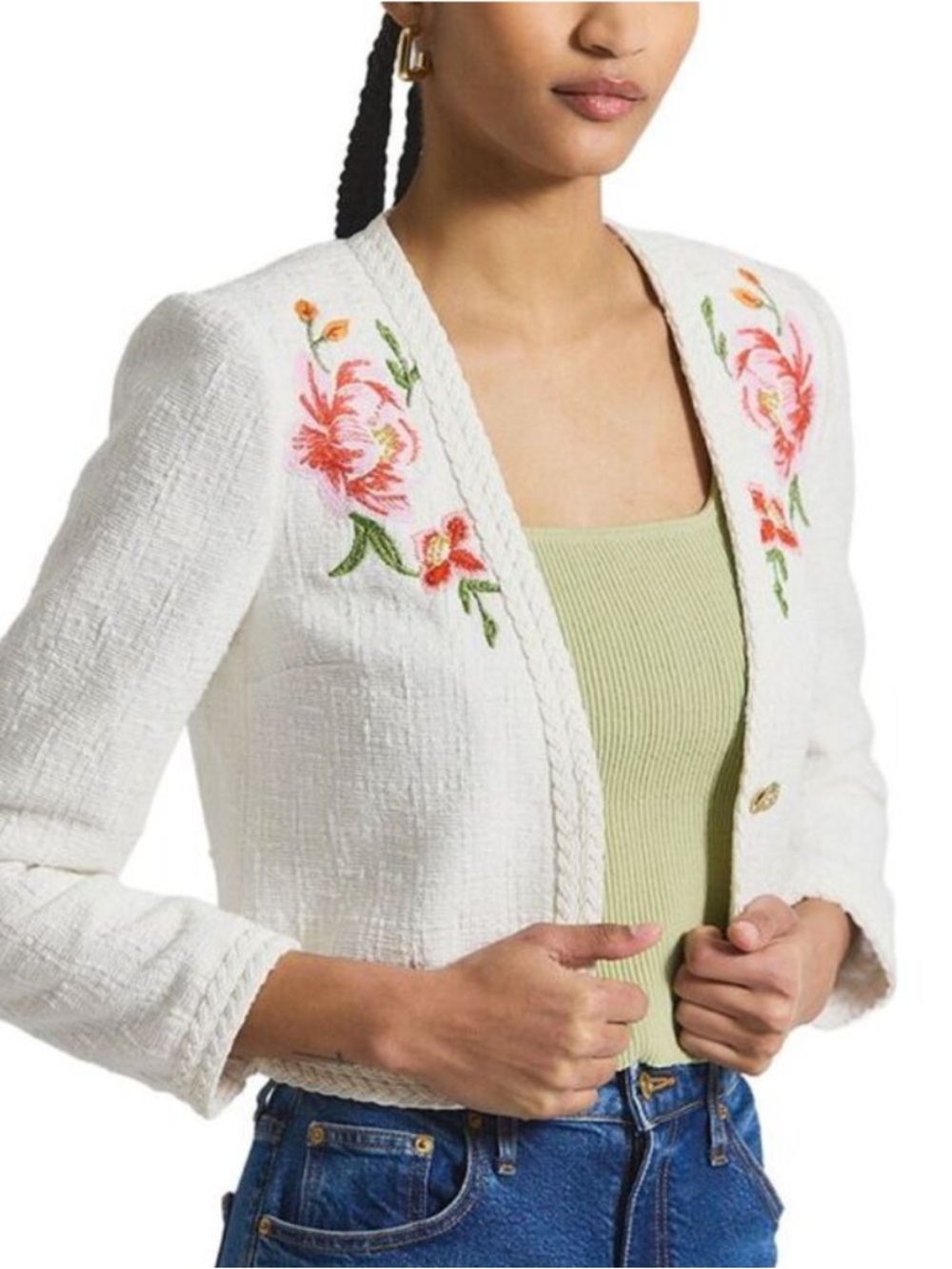 Derek Lam 10 Crosby Womens Bayle Embroidered Tweed Jacket, White 595